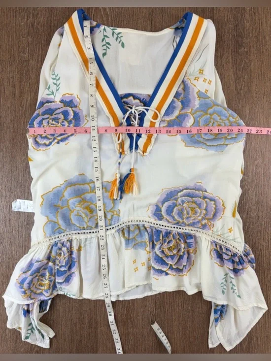 Z&L Kimono Tunic Top/Swim Cover Up ~ in Blue & Orange Floral - Picture 13 of 16